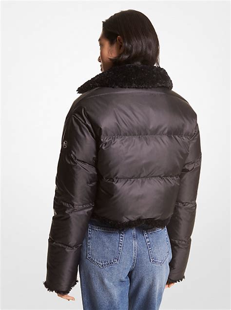 michael kors black shearling reversible coat|Quilted Ciré and Faux Shearling Reversible Puffer Coat .